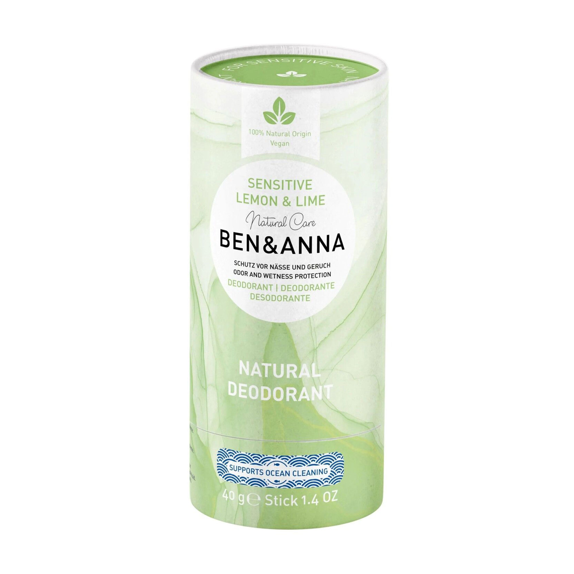 Дезодорант-стік Ben &amp; Anna Natural Deodorant, Lemon &amp; Lime, для чутливої шкіри, в еко упаковці, 40 г